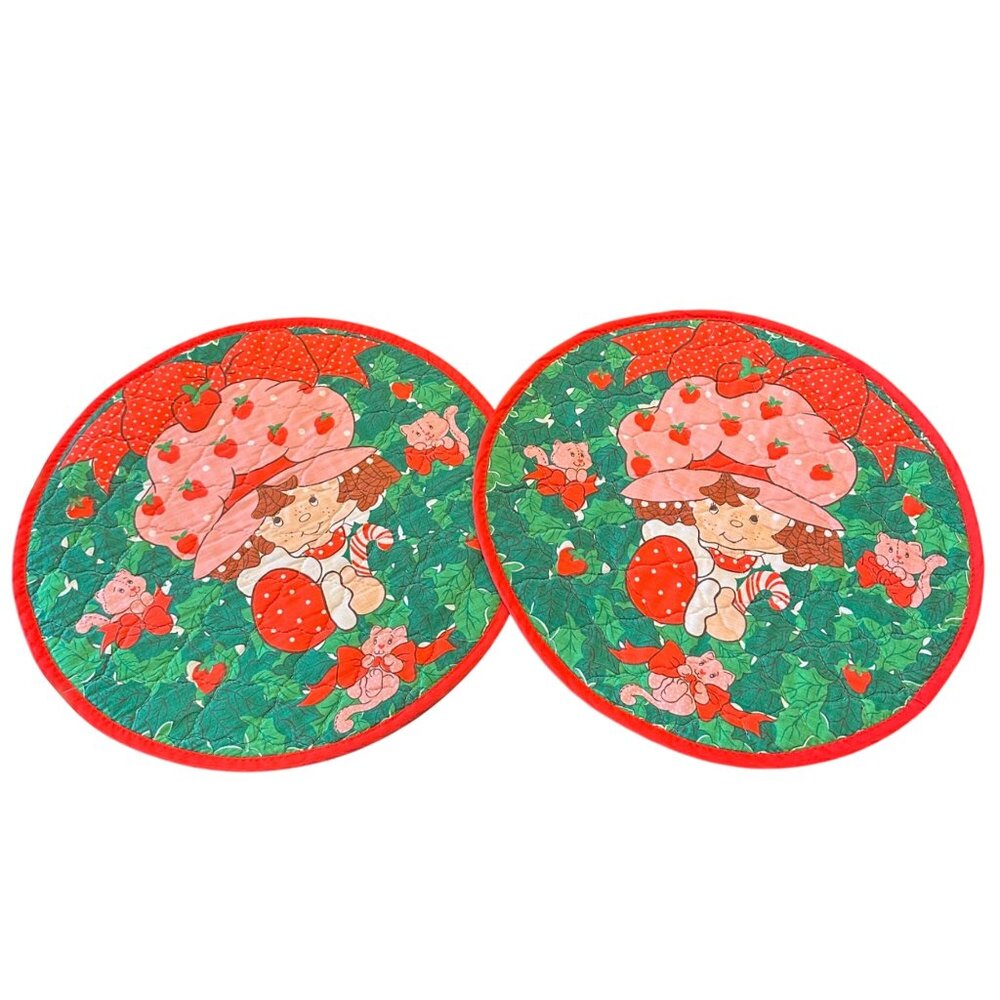 Strawberry Shortcake Vintage 80s Handmade Quilted Placemats Set of 2 16" - Picture 1 of 8